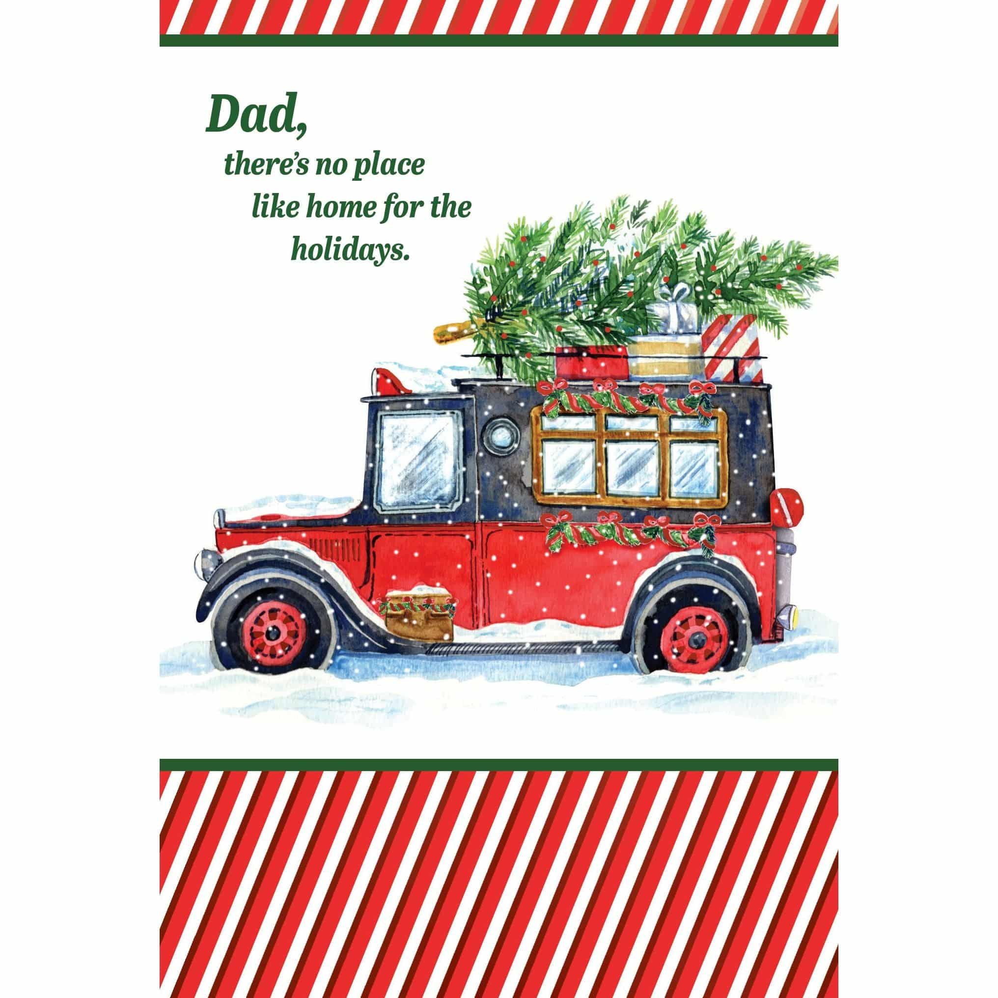 Vintage Christmas Car seasonal greeting card by Pictura featuring a classic holiday scene with a festive vintage car.